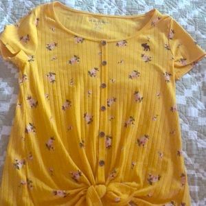 Yellow Floral Tied Button Up